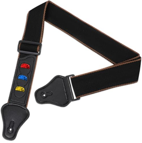 Xthrotsenk Gitarrengurt Verstellbare mit 3 Plektrumhalter-Taschen Geflochtene Nylon Gitarrengurt für E-Gitarre Bass Akustikgitarre (Schwarz)