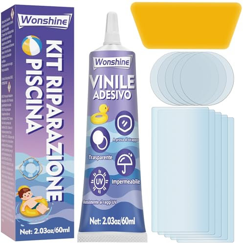 Kit Riparazione Piscina, Kit Riparazione Materassi Gonfiabili per Gommoni, Liner per Piscine, Spa Gonfiabili, Materassi ad Aria, Tende, Tela, Impermeabile e Trasparente, 60 ml