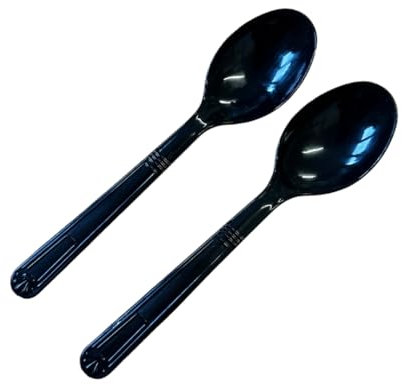 Heavy Duty Reusable Plastic Spoons, Black, Pack of 1000, Polystyrene