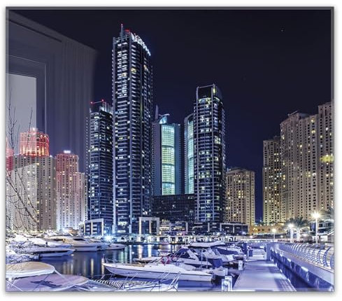 Herdabdeckplatte 60x52 cm ESG Glas | Dubai Stadt Nacht | Herd Abdeckung für Ceranfeld Schneidebrett Glasplatte Induktion