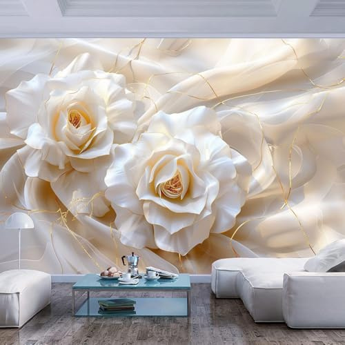 3D Effekt Fototapete Beige Roségold Blumenmuster XXL Design Tapete Tapeten Wandtapete moderne Wand Schlafzimmer Wohnzimmer 3D Effekt