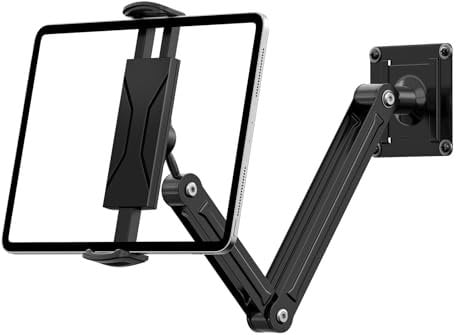 MoKo Universal Tablet Wall Mount, 360° Adjustable iPad Wall Mount for 4.7-14'' Phones and Tablets, Stretchable & Foldable iPad Wall Holder with Aluminium Alloy Long Arm for Kitchen/Gym/Office, Black