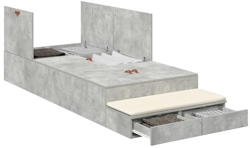 vidaXL Aufbewahrungsbettgestell Beton Grau 80 cm Holzwerkstoff, Schlafzimmer Aufbewahrung, moderner rechteckiger Bettrahmen, robuster Holzstil, Elegantes Design