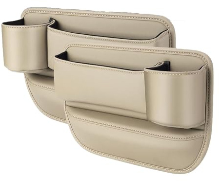 XLKWNNAD Pu Leather Car Seat Gap Organizer For BMW Z4 Z4M E85 E86 E89 G29 E52 20i 30i M40i, With Cup Holder Adjustable Front Seat Storage Box For Phones Keys Cards Accessories, PassengerSeat- Beige