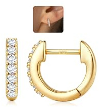 LOLIAS 14K Ohrringe Gold Creolen für Damen 925 Sterling Silber Creolen Gold Hypoallergene U Hängend Offene Goldene Ohrringe Damen mit AAA + CZ Kleine Huggie Creolen Schmuck Gold