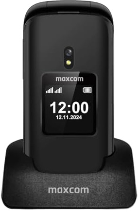 Maxcom 4G Flip Phone MM834L Mobile Phone with Dual Screen, SOS Button, Torch, FM Radio and Loud Hands Free Speaker - Includes Desktop Charging Dock