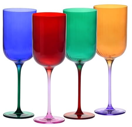 Bicchieri da vino 350 ml – set da 4 pezzi – Collezione Aurora – Realizzati a mano e colorati – Vetro di cristallo – Eleganti e moderni – Ideali come regalo