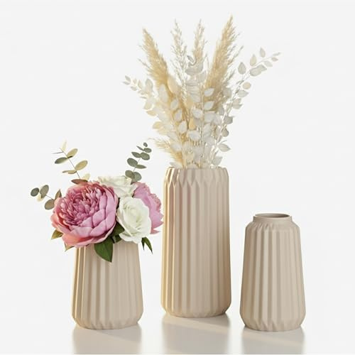 Relaxdays Vasen 3er Set, Blumenvasen, 3 versch. Größen, Frisch- & Trockenblumen, Dekovase Keramik, Tischdeko, Farbwahl