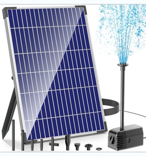 Biling Fontaine solaire d'extérieur 12 W Pompe de bassin solaire 605 l/h Silencieuse avec 4 buses et tuyau Fontaine solaire pour étang de jardin jusqu'à 5 m² DIY Jeu d'eau Décoration fontaine