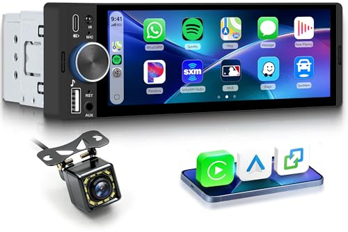 Rimoody Autoradio 1 DIN con Carplay e Android Auto Wireless - Schermo 6.28 Pollici, Bluetooth 5.2, Mirror Link, Comandi al Volante, Telecamera Posteriore per Auto