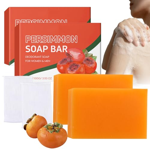 2 Stück Kaki Seife Natural Presimmon Soap Körpergeruchskontrolle | Natürliche Persimmon Seife Kaki Seife Bar Soap Badeseife Feste Seifefür Gesicht und Körper Geeignet, Reinigung &Ölkontrolle