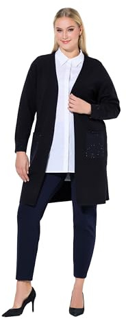 Ulla Popken Damen große Größen Übergrößen Plus Size Long-Strickjacke, Pailletten, V-Ausschnitt, Langarm Marine 58+ 846348130-58+