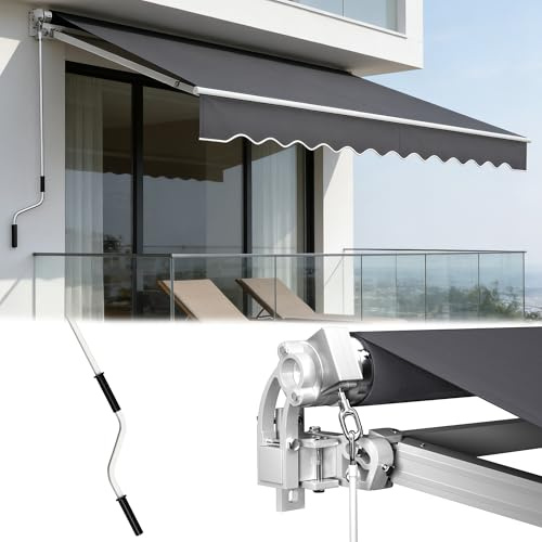 Verdego Markise Gelenkarmmarkise 300x250 cm, Gelenkmarkise mit Volant, Handkurbel, Wandhalterung, Sonnenschutz Wasserabweisend, Alu/Polyester, Sonnenmarkise Neigungswinkel Einstellbar, Dunkelgrau