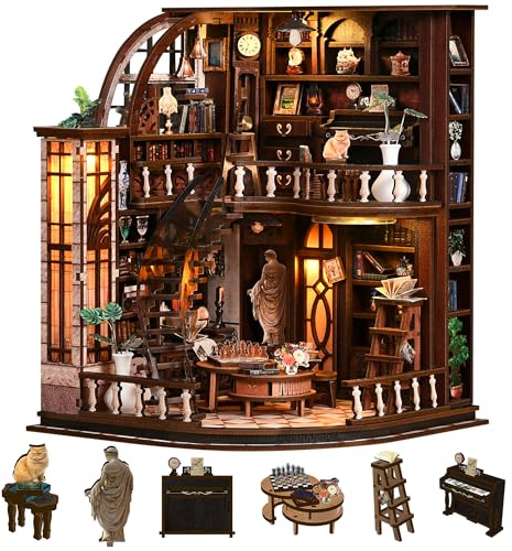 Book Nook Kit für Erwachsene - CRIOLPO DIY Miniatur Haus Holzpuzzle 3D Puppenhaus - Buchstütze für Bücherregal Deko mit Led Licht Kreatives Geschenk für Leser