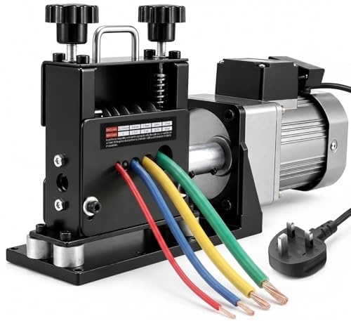 60W Automatic Wire Stripper Machine, Electric Wire Stripper Machine for 3-17mm Cable, 6 Channels, 5 Carbide Blades, for Copper Wires, Aluminum Wires, and Various Types of Cables