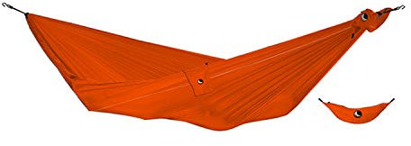Fair Trade & handgemachte Compact-Leicht-Hängematte ORANGE für Reisen, Camping und Alltag, 3,2 * 1,55m, nur 480g, aus Fallschirmseide, Set-Up < 1 min.