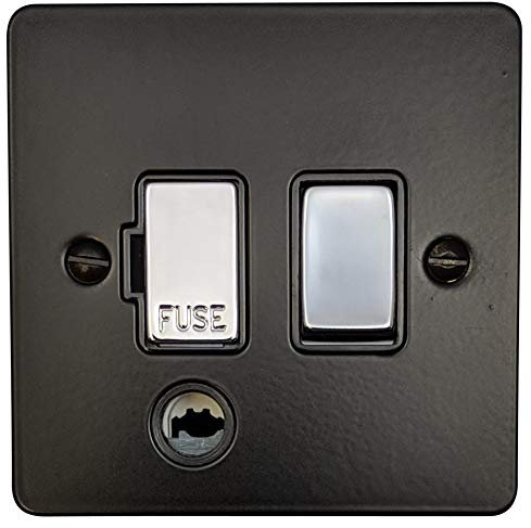 G&H FFB356-PC Flat Plate Matt Black 1 Gang Fused Spur 13A Switched & Flex Outlet