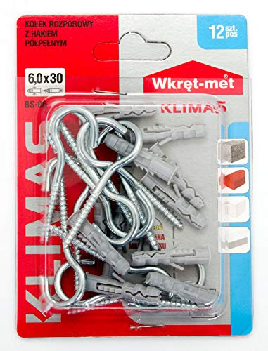 Lot de 12 chevilles 6 x 30 avec col et crochet pour corde à linge WX (BS-06)