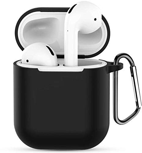 Kompatibel mit AirPods 1 und 2 USBLadeSchutzhülle, AirPods 12 Zubehör, SilikonZubehör, Schutzhülle für tragbare Schutzhülle, nicht für kabelloses Ladegerät. Mit Schlüsselanhänger, Schwarz + Pink,