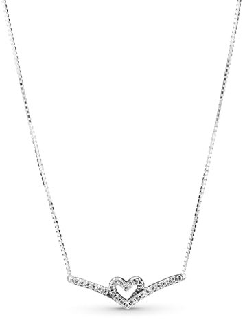 PANDORA Wish Funkelndes Wishbone Herz Collier-Halskette aus Sterling Silber/Länge: 45cm