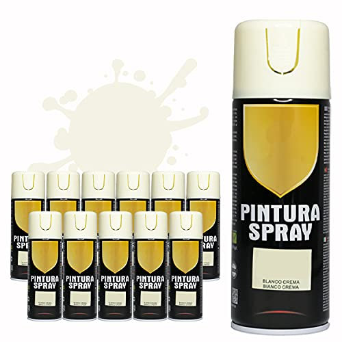 Pintura Spray 400ml para Metal/Madera/Plástico (Blanco Crema, 400 ml (Paquete de 12)