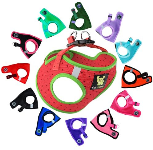 EcoBark Step in Dog Harness - Teacup Dog Harnesses for XXS, XS, and Small Dogs - Soft No Pull Mini Body Halter - Puppy to Senior Dogs - Toy Breed Dog Harness Vest Under 5 pounds lbs (Watermelon, XXXS)