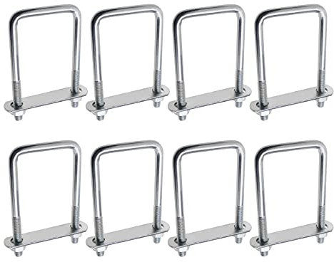 YINETTECH 8pcs Boulons en U Carrés Polyvalents avec Supports Plaque et d'écrou Boulons de Remorque Toit 20x60x120mm Filetage M10 Argent