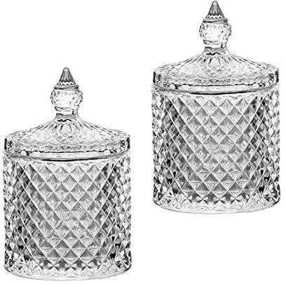Cotton Ball and Swab Holder Organizer Home Decor Clear Glass Storage Jars with Lid Bathroom Vanity Accessories Bedroom Decor Apothecary Sugar Jars Candle Holder Storage Organiser for Room Kitchen 2Set