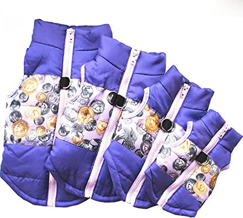 ZESLIV Hunde Winterjacke Thermo Hundemantel für Kleine und mittelgroße und großer Hunde Haustier Hundejacke Winterweste Gold und Silbermünzen Lila