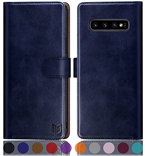 SUANPOT [RFID Schutz für Samsung Galaxy S10 plus/10+ Hülle PU Leder Handyhülle Lederhülle Klapphülle Kartenfach Flip Cover für Samsung 10+ Handy hülle Leather Wallet Phone Case Blau