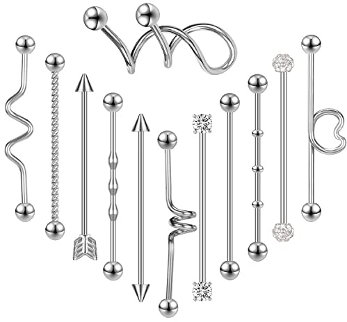 ZS Chirurgischer Stahl Industrial Piercing Ohrringe, 14g Ohr Helix Conch Piercings Schmuck, Barbell Industrial Piercing Gold Für Frauen Männer (A:12 Stück Splitter)