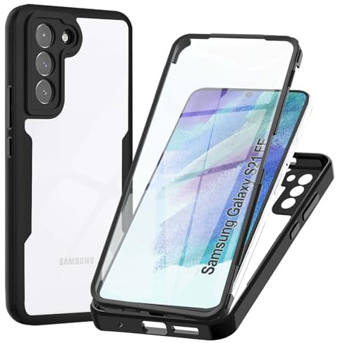 WeiCase Hülle für Samsung Galaxy S21 FE 5G / 4G (Nicht für Samsung S21), Transparent 360 Grad Rundumschutz Schutzhülle mit Integriertem Displayschutz Stoßfest Ultradünn Silikon Handyhülle, Schwarz