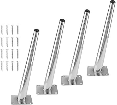 Seimneire 4pcs 10 Inch Furniture Legs, Oblique Conical Metal Legs Chrome Mid-Century Style Furniture Feet for Sofa Cabinet Table Chair Cupboard Couch Ottoman Home DIY Projects