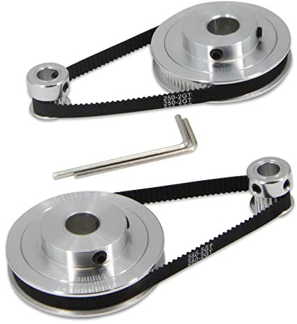 Zeberoxyz 2 Stück Set GT2 Synchronrad 20&80 Zähne 10mm Bohrung Aluminium Zahnriemenscheibe mit 2 Stück Länge 250mm Breite 6mm Riemen (20-80T-10B-6)