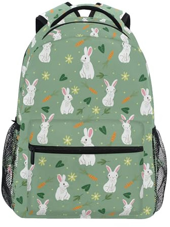Children's Backpack, Schoolbag Bunny Rabbit Green Large Capacity Students Bookbag Rucksack Knapsack for Boys Girls Adults Teen