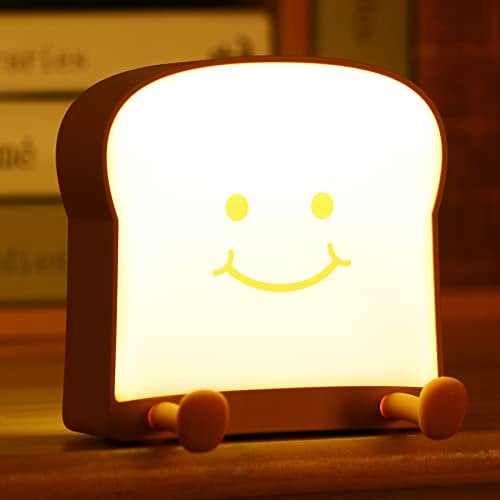 Cute Toast Lamp Bread Night Light Rechargeable, Portable Kids Toast Nightlight Adjustable Brightness Bedside Night Lamp Cute Room Decor for Teens Girls Christmas Gifts (Playing)