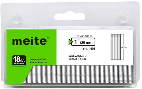 meite Chiodi senza testa calibro 18, 25 mm, tipo 18G, zincati, piccoli chiodi per pistole pneumatiche e elettriche (1.000 pezzi)