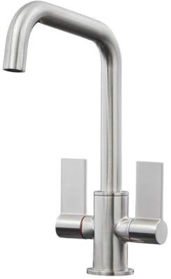 Liquida W18BN Twin Lever D Shape 360 Degree Brushed Nickel Kitchen Tap