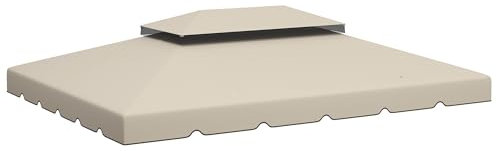 Outsunny Techo de Repuesto para Cenador 4x3 m Cubierta de Repuesto con Techo Doble con 8 Orificios de Drenaje Toldo de Recambio para Pabellón Gazebo Beige