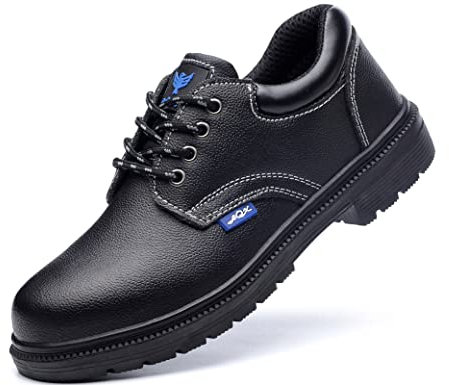 IYVW C005 Stivali Maschili in Pelle Scarpe Antinfortunistiche Impermeabili S3 SRC Scarpe da Lavoro in Pelle con Punta in Ferro Uomo Nero 41 EU