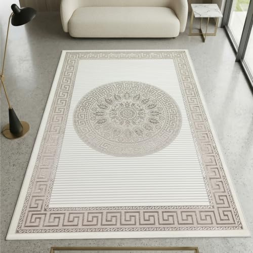 CARPETIA Teppich Orientmuster Creme Beige mit Glanzeffekt 140x200 cm | Pflegeleicht, strapazierfähig und schmutzabweisend, OEKO-TEX geprüft, für Fußbodenheizung, mit Glanzeffekt