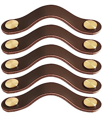 NUALLY Griffe Für Schrank Garderobe Schublade Antik Langlebig Und Stabil Handgriff Leder Stil Möbel Hardware, 5 Stücke (Farbe : Deep Brown, Größe : 202mm)