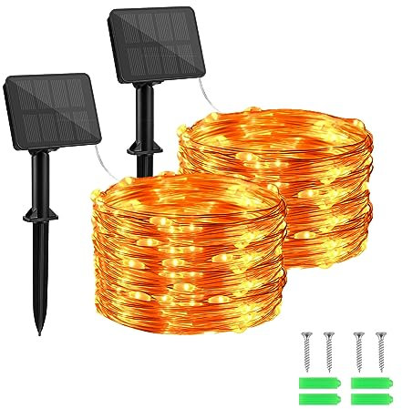 cshare Solar String Lights, 50 LEDs 2 Pack Orange Fairy Lights Outdoor 8 Modes 33 FT Solar Garden Lights,Waterproof for Halloween Themed Party,Pathway,Christmas Tree Outdoor/Indoor Decorations