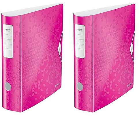Leitz Qualitäts-Ordner 180° Active WOW, A4, Breit, Abgerundeter Rücken, 8,2 cm breit, Gummibandverschluss, Leichtes Polyfoam, Plastik-Ordner, WOW Serie, Pink, 11060023 (Packung mit 2)