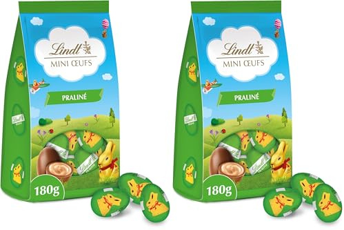 Lindt - Sachet MINI ŒUFS - Chocolat Lait Praliné - Idéal pour Pâques, 180g