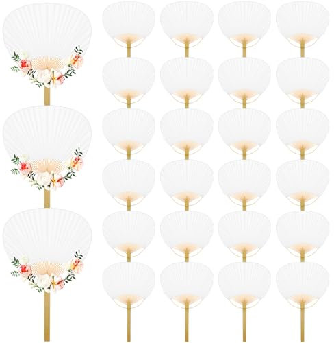 Geelin 100 Pcs Wedding Hand Fan for Guest Bulk Handheld Paper Paddle, White