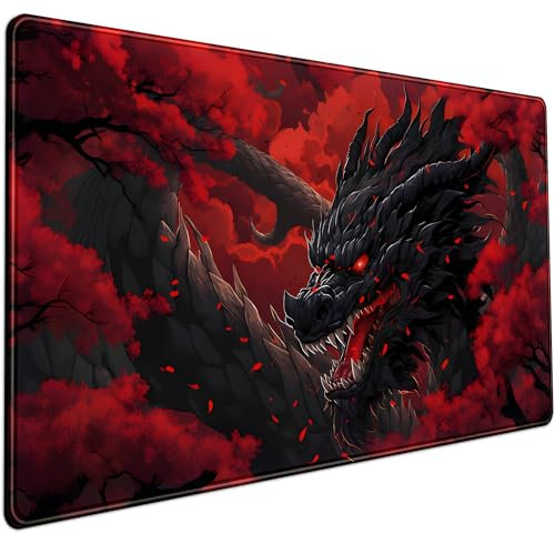 Grand Tapis de Souris Rouge et Noir, Grand Tapis de Souris Rouge, Grand Clavier Complet et Tapis de Souris Cool pour Clavier et Souris avec Bords Cousus antidérapant Amusant, 80 x 40 cm.