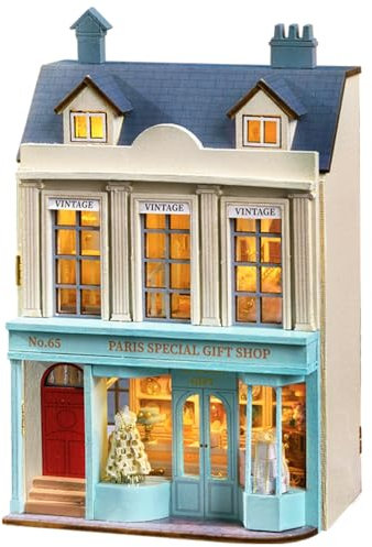 CUTEROOM Miniature Maison de Poupée Bois en Kit avec Mobilier et Lumière LED Modèle pour Les Filles Et Les Garçons (Gift Shop)