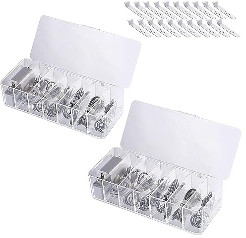 2Pcs Cable Organizer Box with 20 Wire Ties, Clear Plastic 7 Compartments Cord Storage Box with Lid Electronics Organizer for Home Office Desk Organizers and Accessories