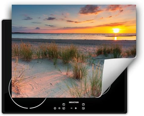 DarHaus Herdabdeckplatte Einteilig Küche Herdabdeckung Ceranfeld Herdabdeckplatten Anti Rutsch Matte Aufrollbar 70x52 cm, Meer - Sonne